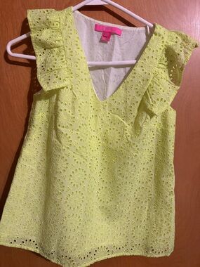 Lilly Pulitzer Lime Eyelet Ruffle Sleeve Tank